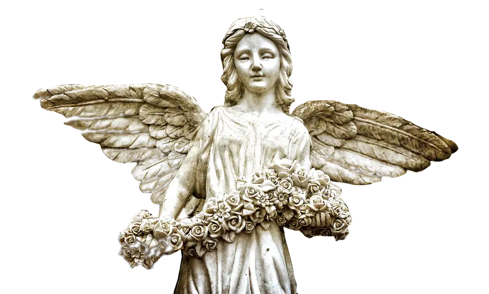 Angel Statue with Wings and Flowers