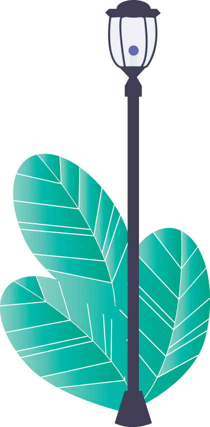 Lamppost with Green Leaves Illustration