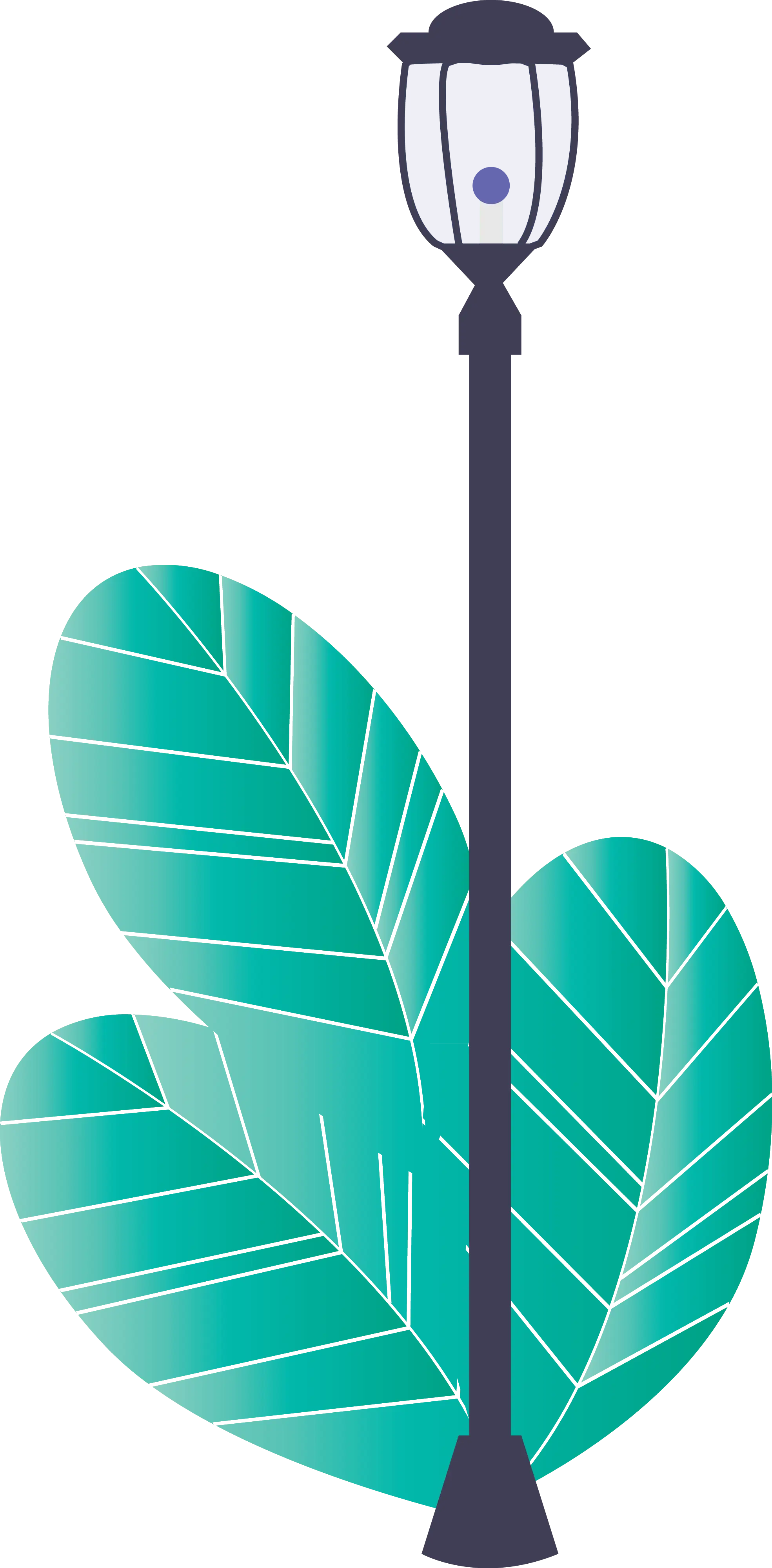 Lamppost with Green Leaves Illustration