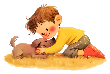 Boy Hugging a Puppy