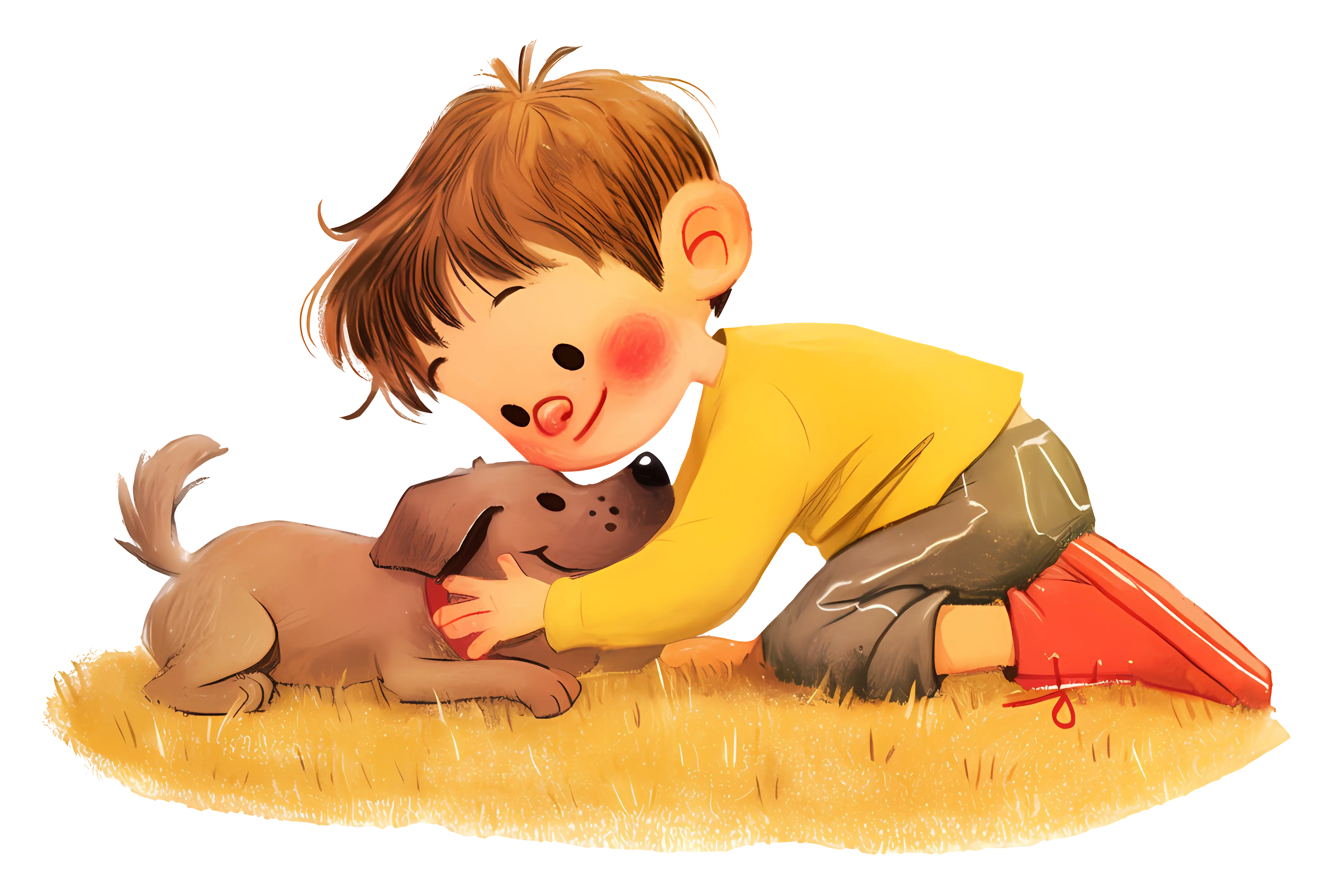 Boy Hugging a Puppy