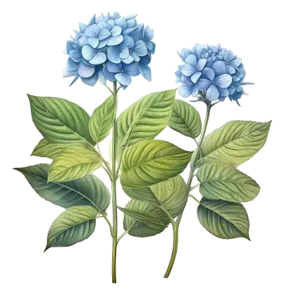 Botanical Illustration of Blue Hydrangeas