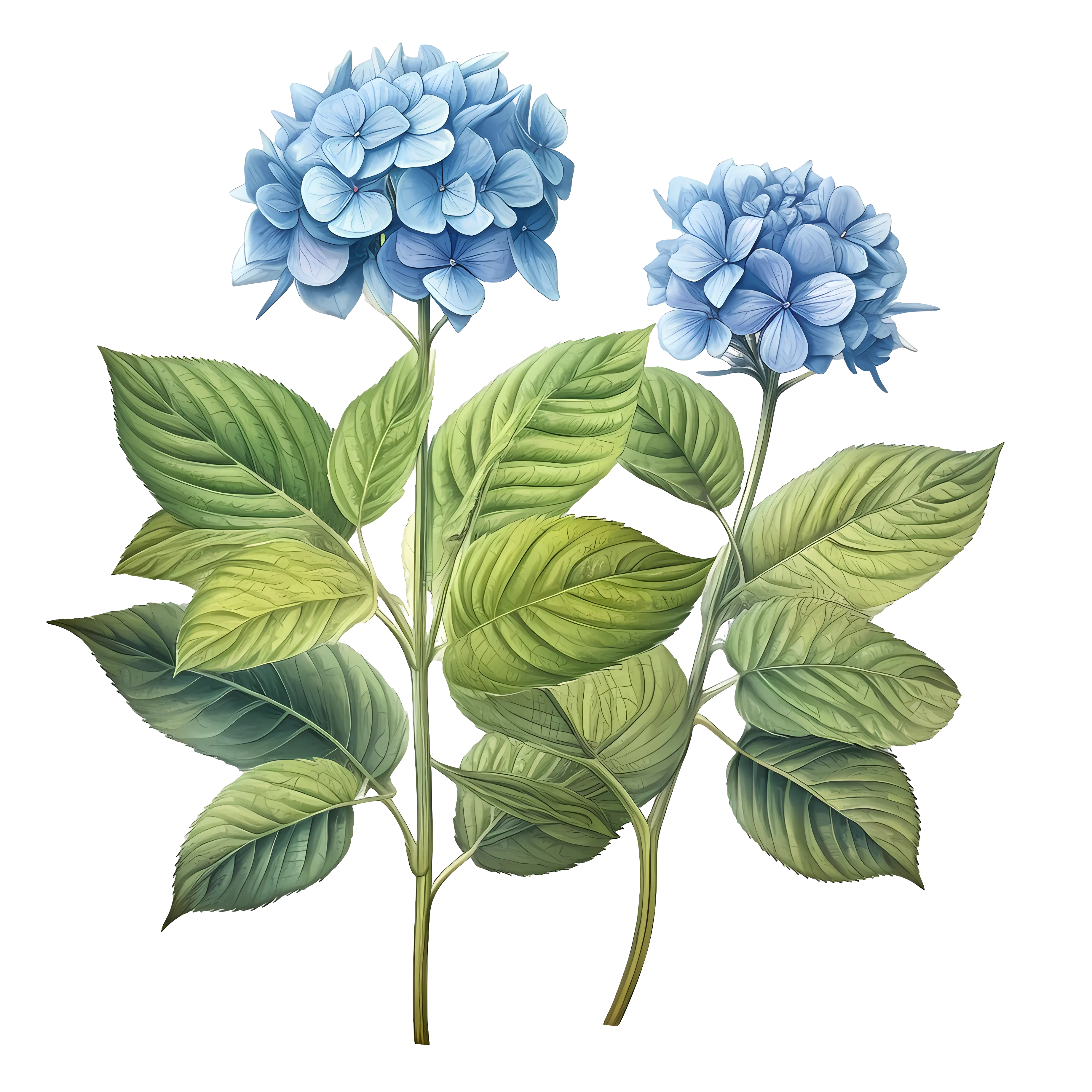 Botanical Illustration of Blue Hydrangeas