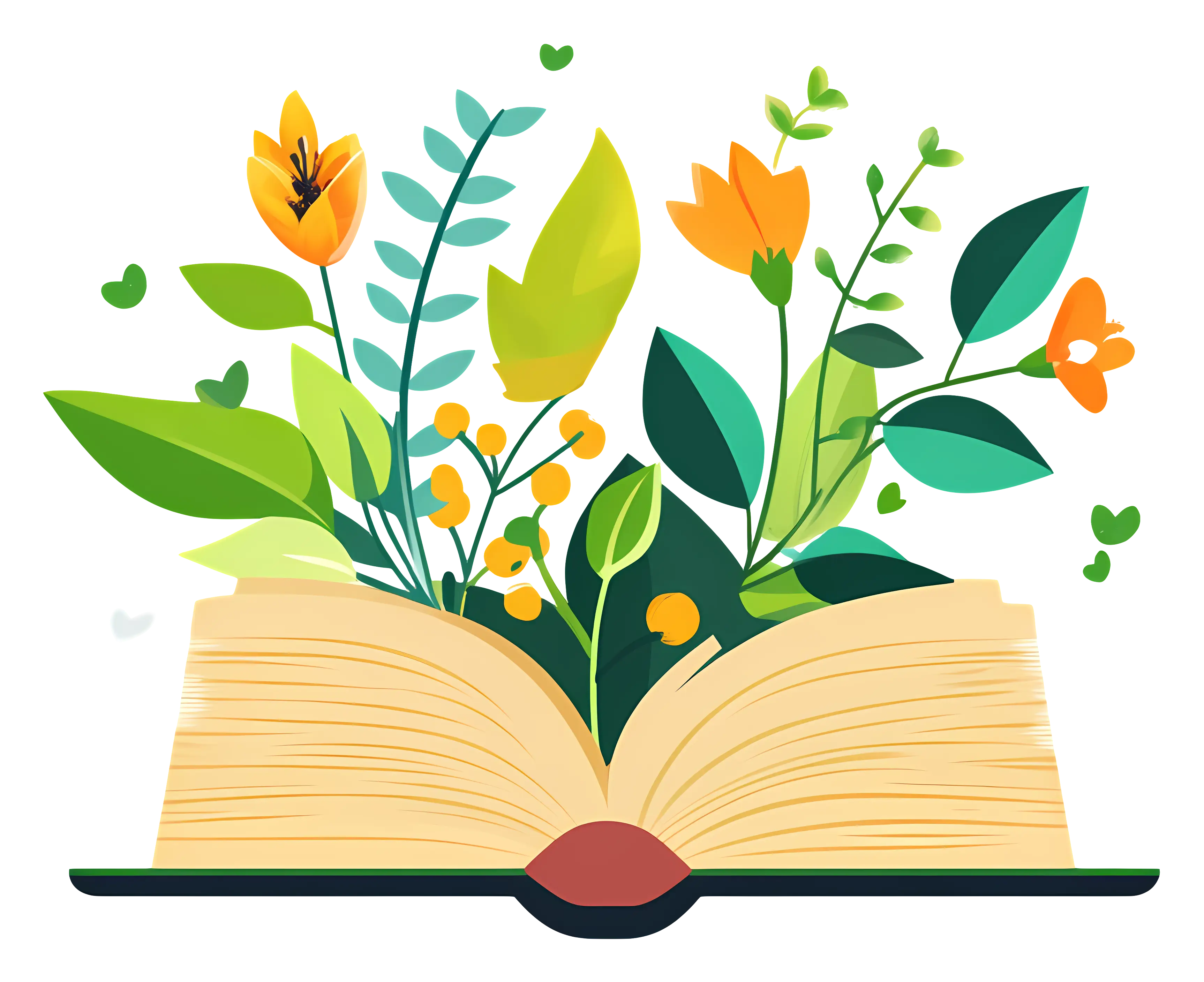 Open Book with Flowers Illustration