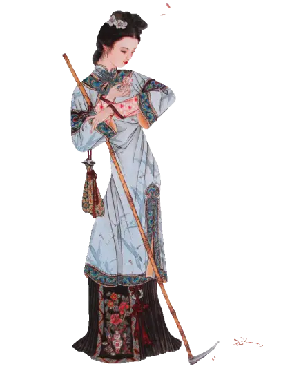 Traditional Woman with Broom in Cultural Attire