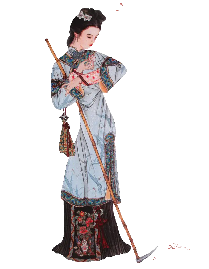 Traditional Woman with Broom in Cultural Attire