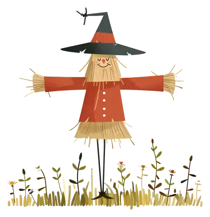 Scarecrow in a Field with Flowers