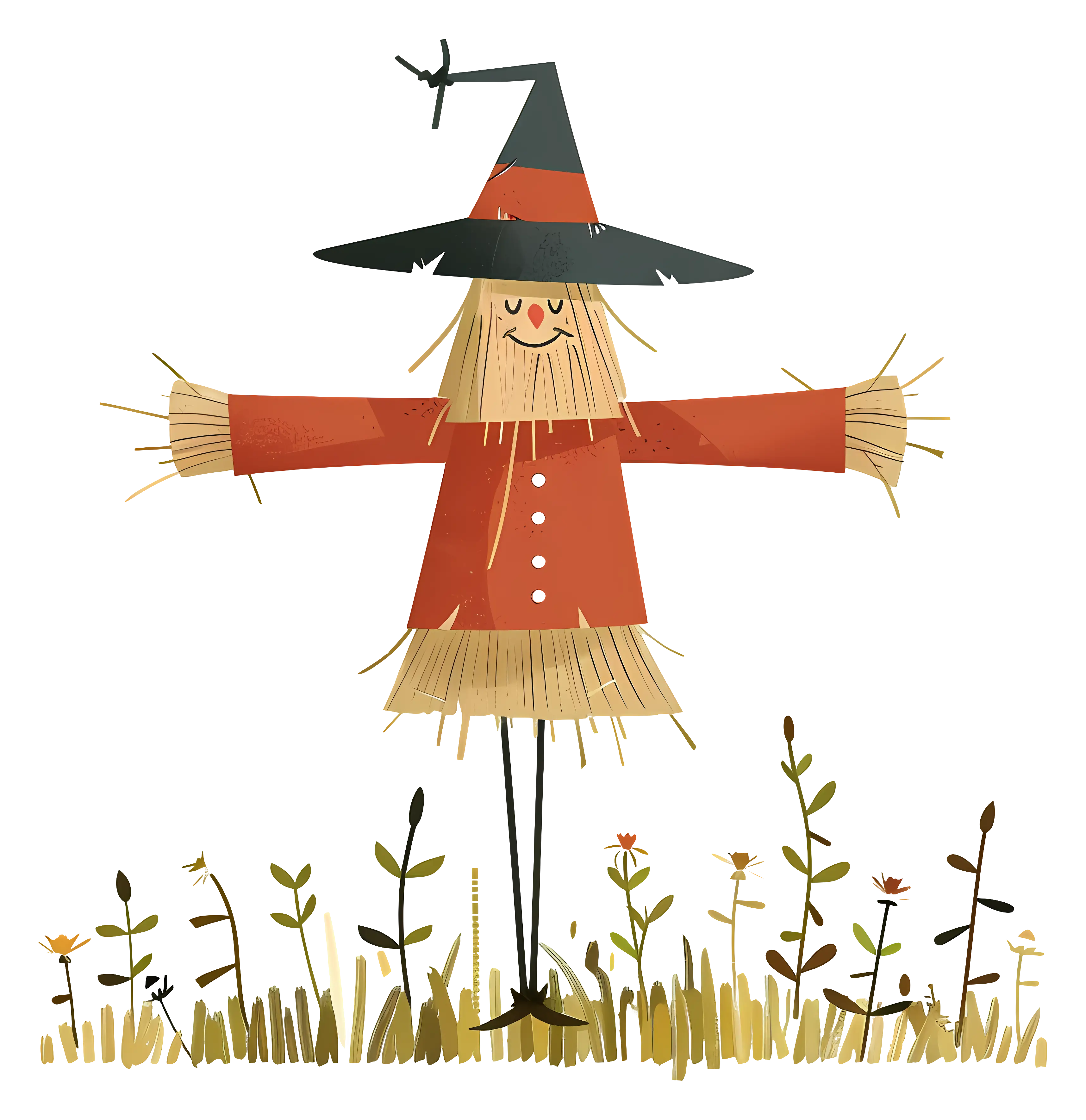 Scarecrow in a Field with Flowers