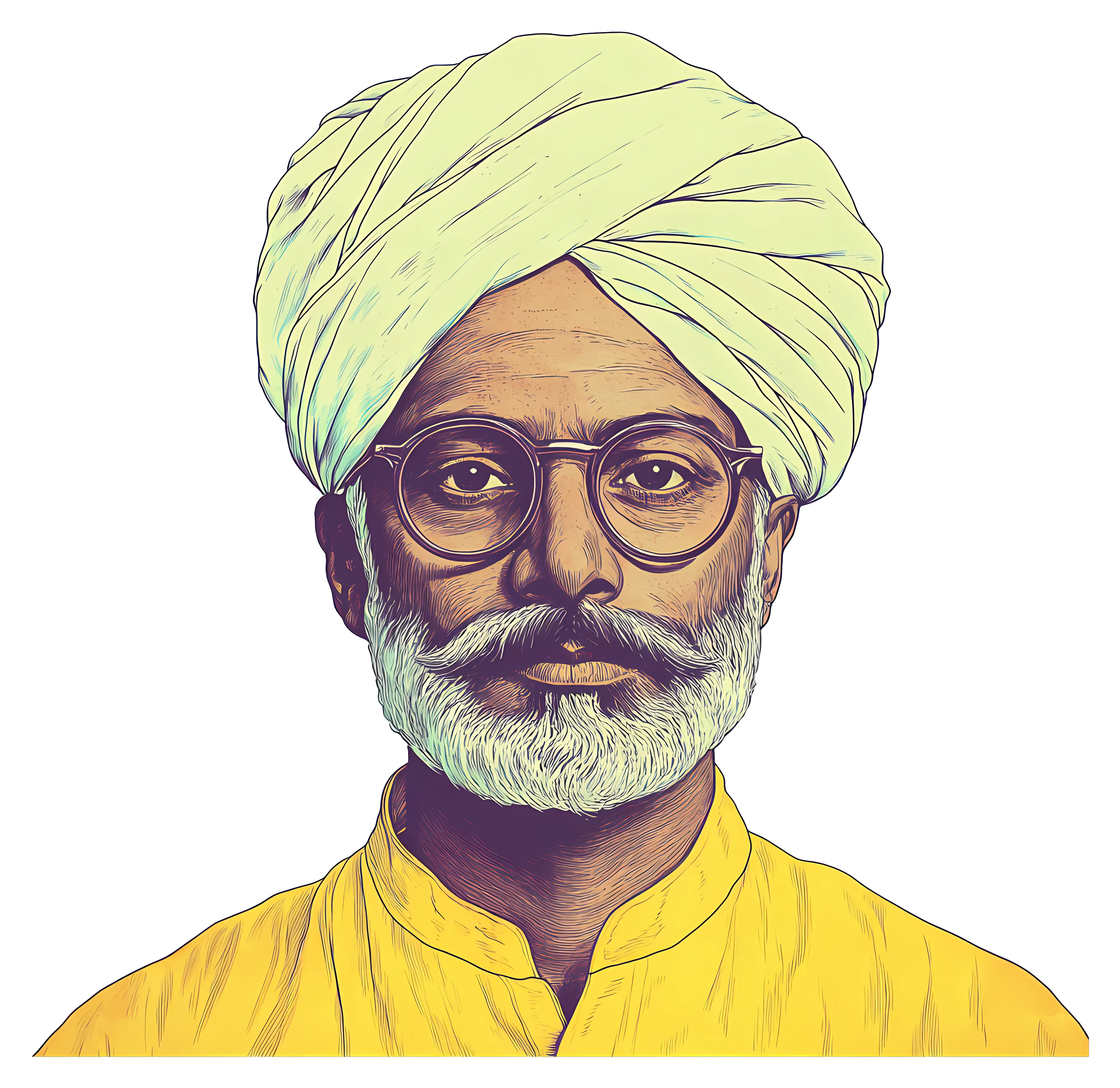 Elderly Man with Turban and Glasses