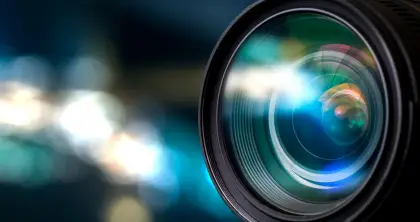Close-Up of Camera Lens with Reflections