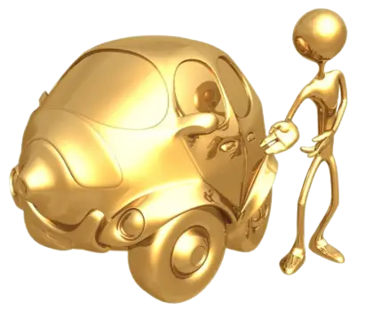 Golden Car and Metallic Figure Illustration
