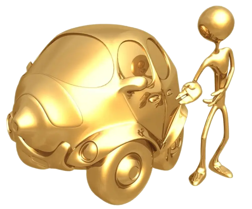 Golden Car and Metallic Figure Illustration