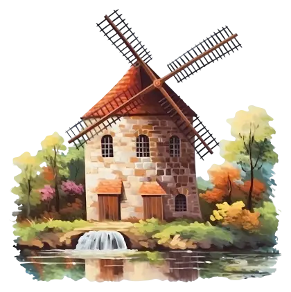 Traditional Windmill by the Water