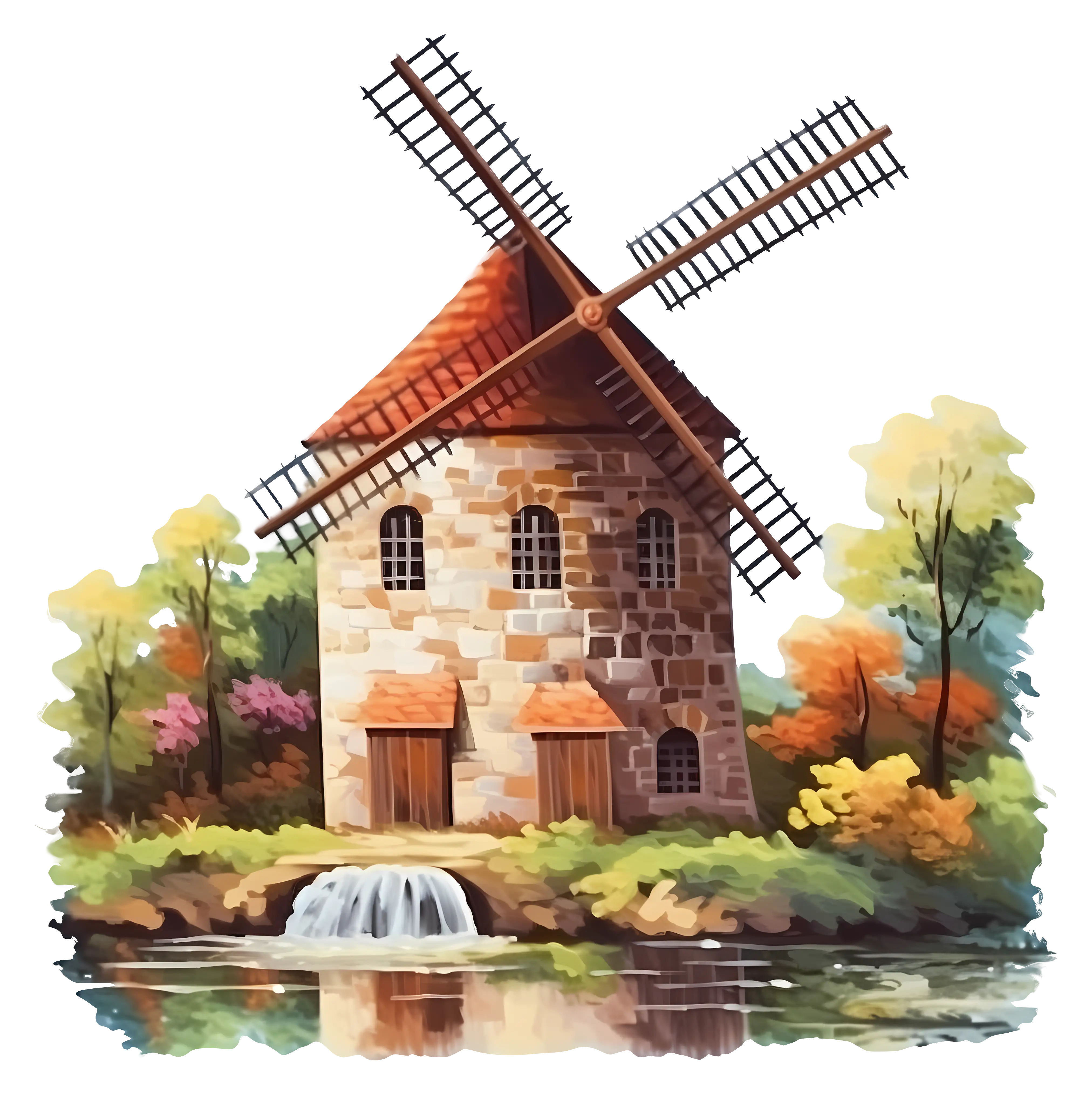 Traditional Windmill by the Water