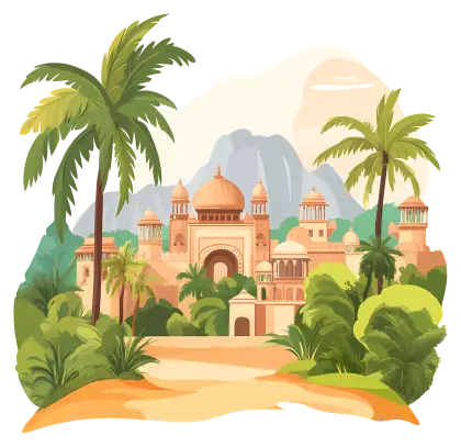 Tropical Palace Landscape Illustration