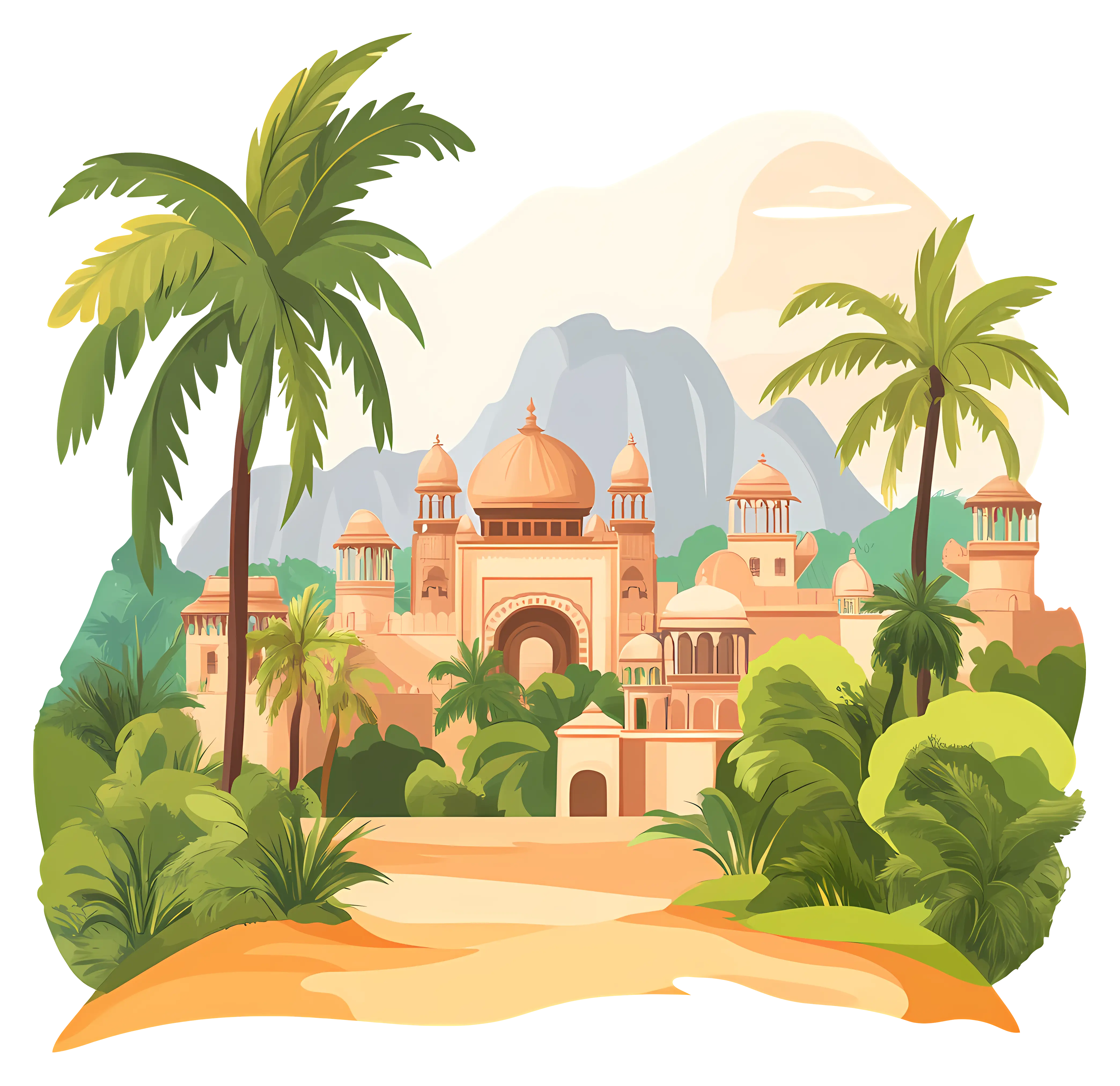 Tropical Palace Landscape Illustration