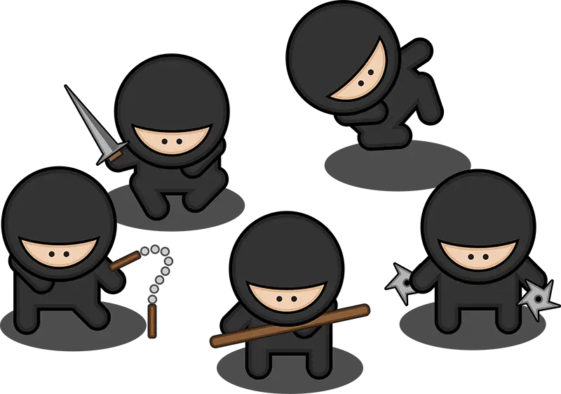 Cute Cartoon Ninjas with Weapons