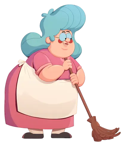 Cartoon Grandma with Mop