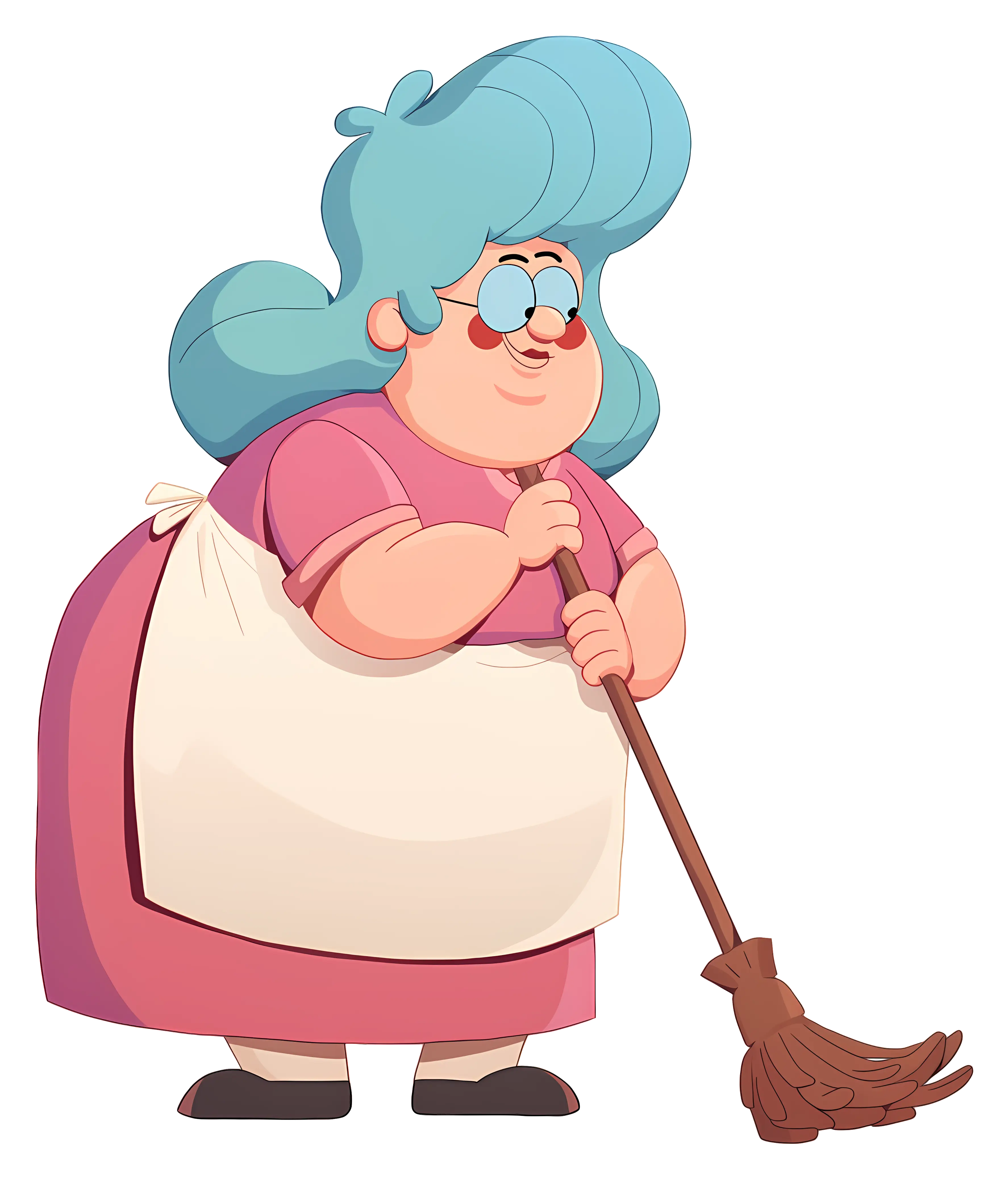 Cartoon Grandma with Mop