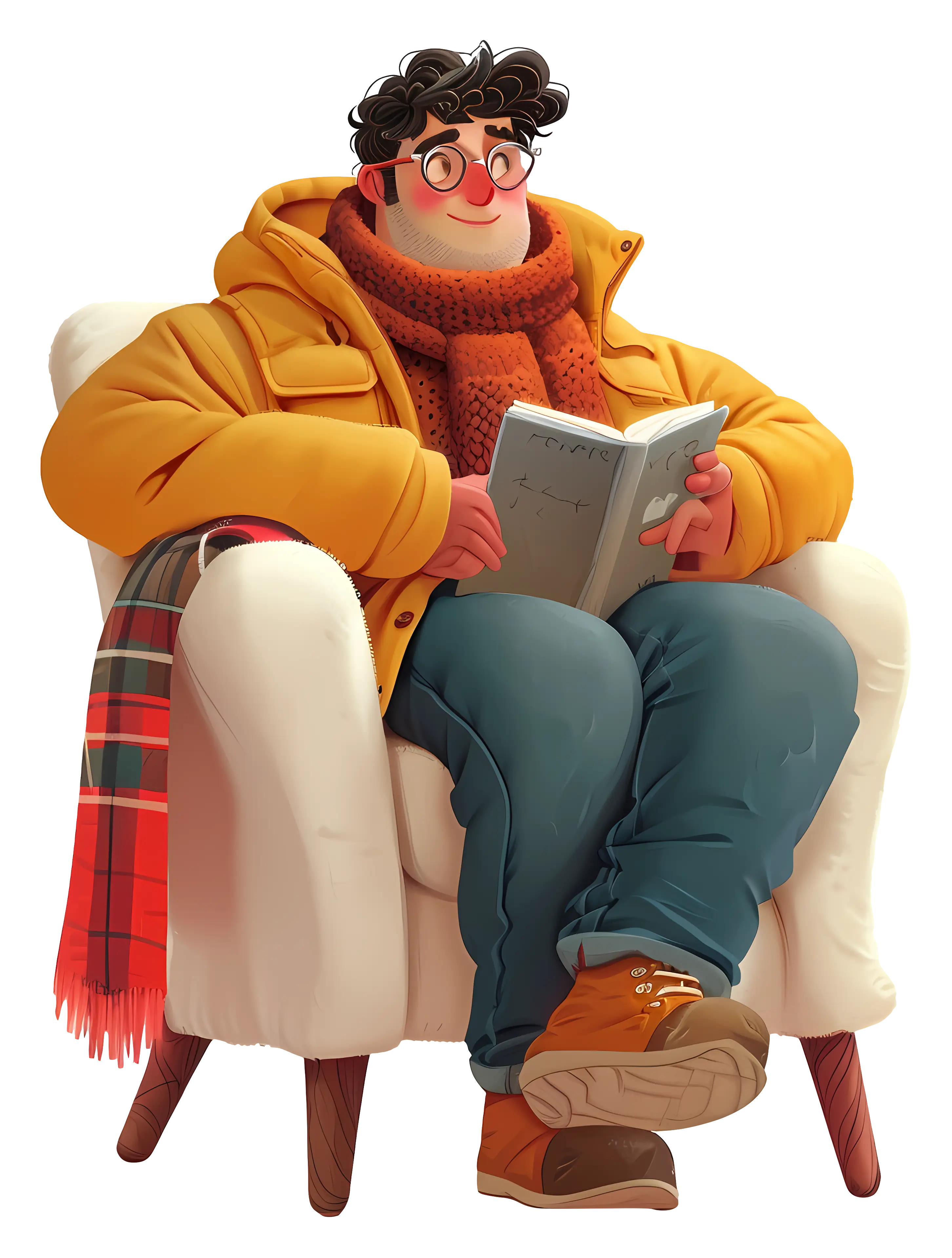 Man Reading Book in Cozy Chair