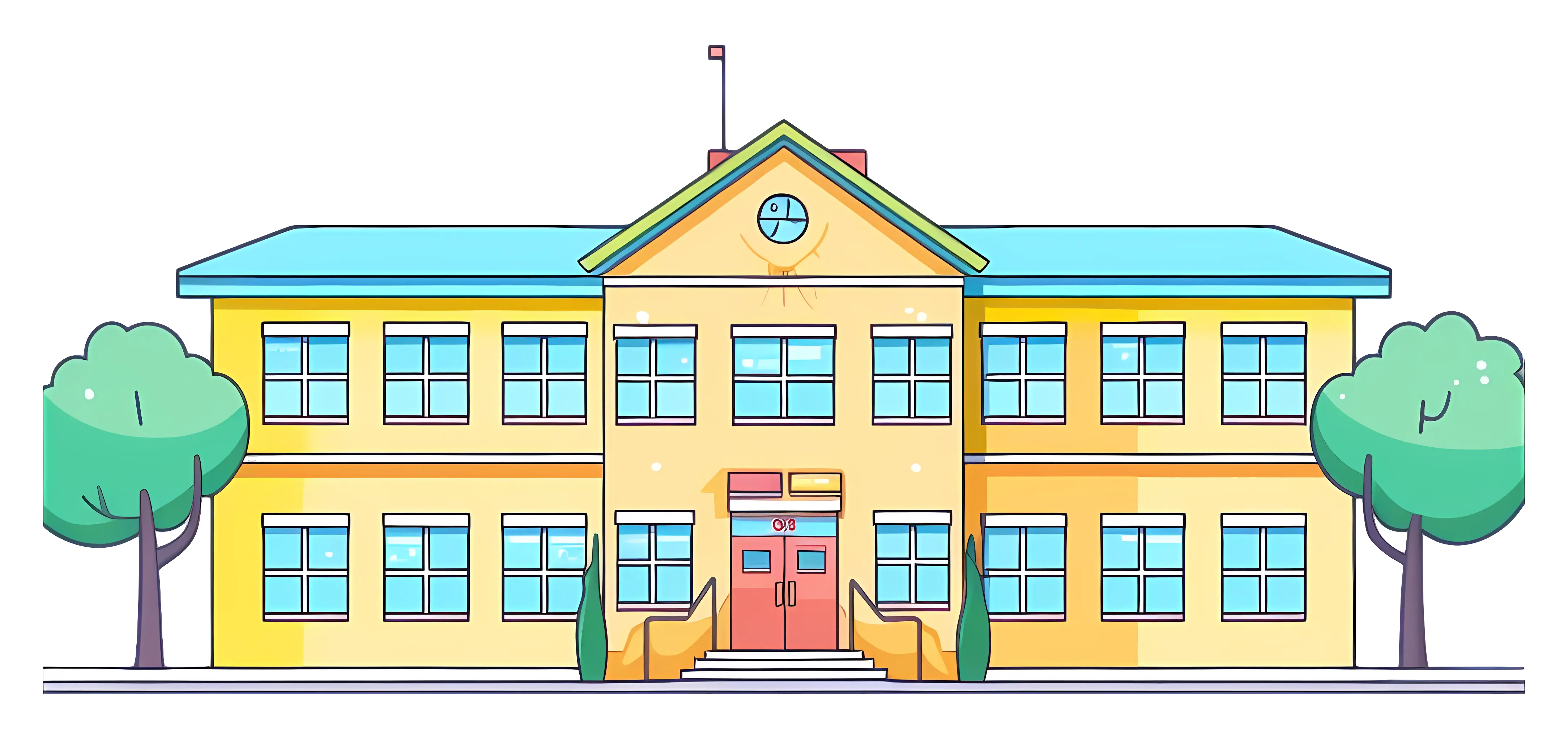 Yellow School Building Illustration