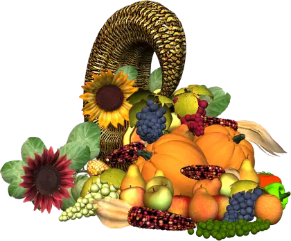 Cornucopia Filled with Fruits and Flowers