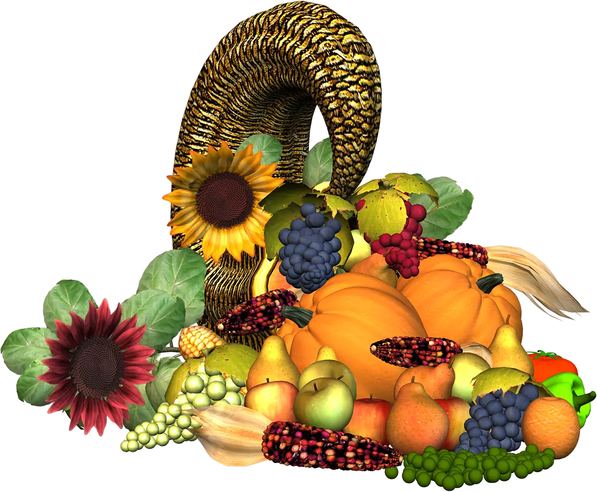 Cornucopia Filled with Fruits and Flowers