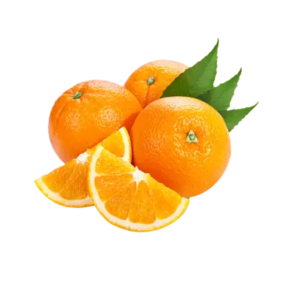 Fresh Oranges with Slices and Leaves