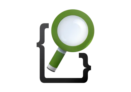 Green Magnifying Glass with Black Curly Brackets