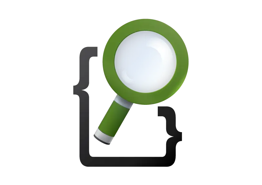 Green Magnifying Glass with Black Curly Brackets