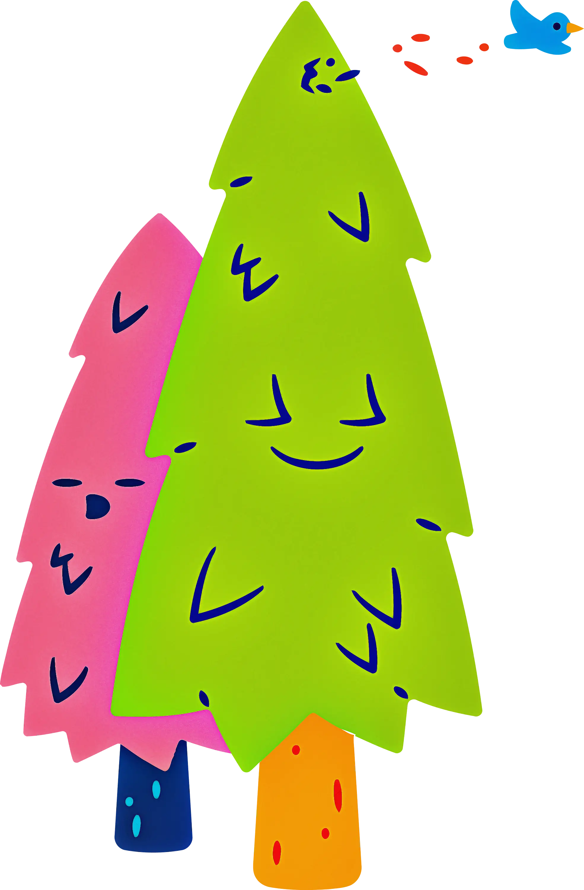 Colorful Illustration of Smiling Trees