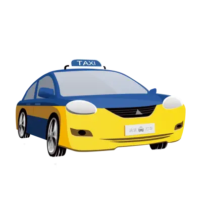Yellow and Blue Cartoon Taxi Illustration