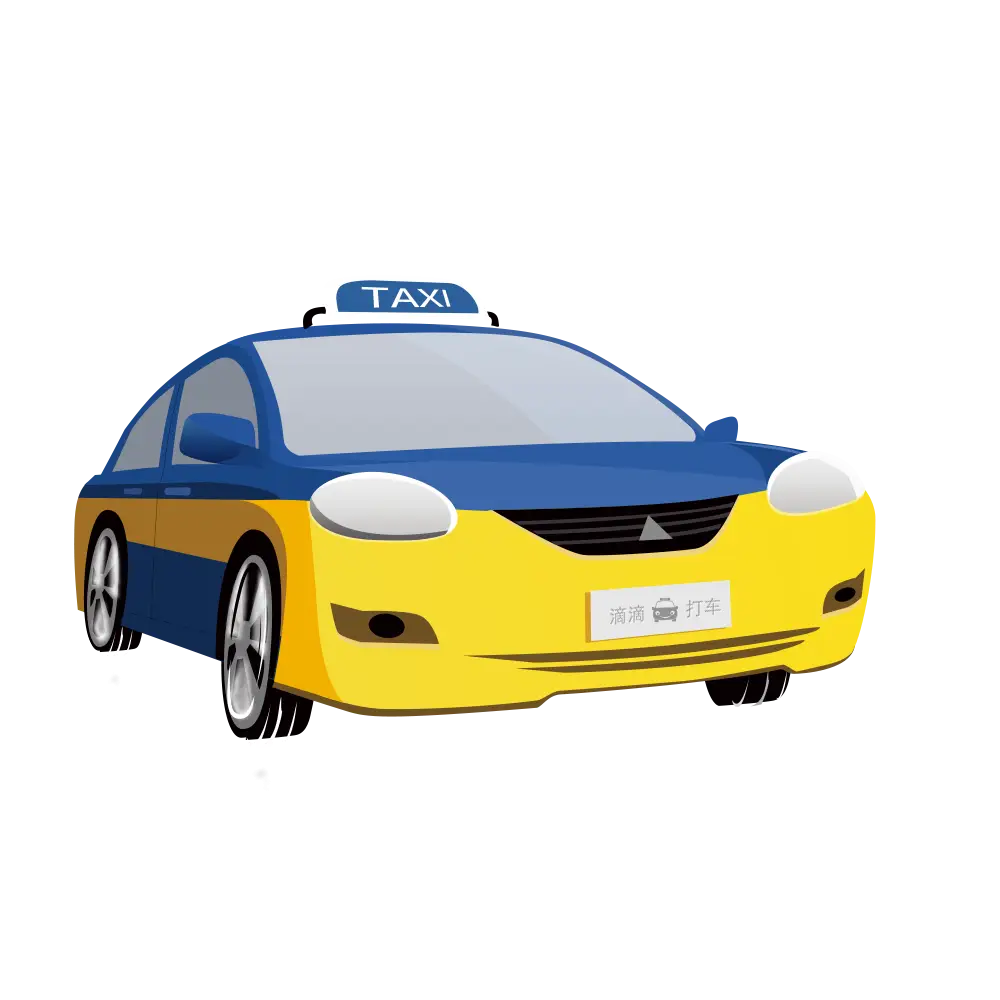 Yellow and Blue Cartoon Taxi Illustration
