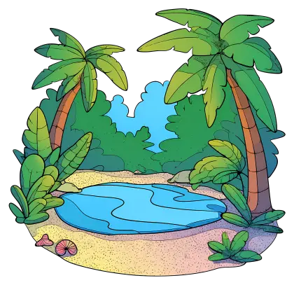 Tropical Lagoon with Palm Trees Illustration