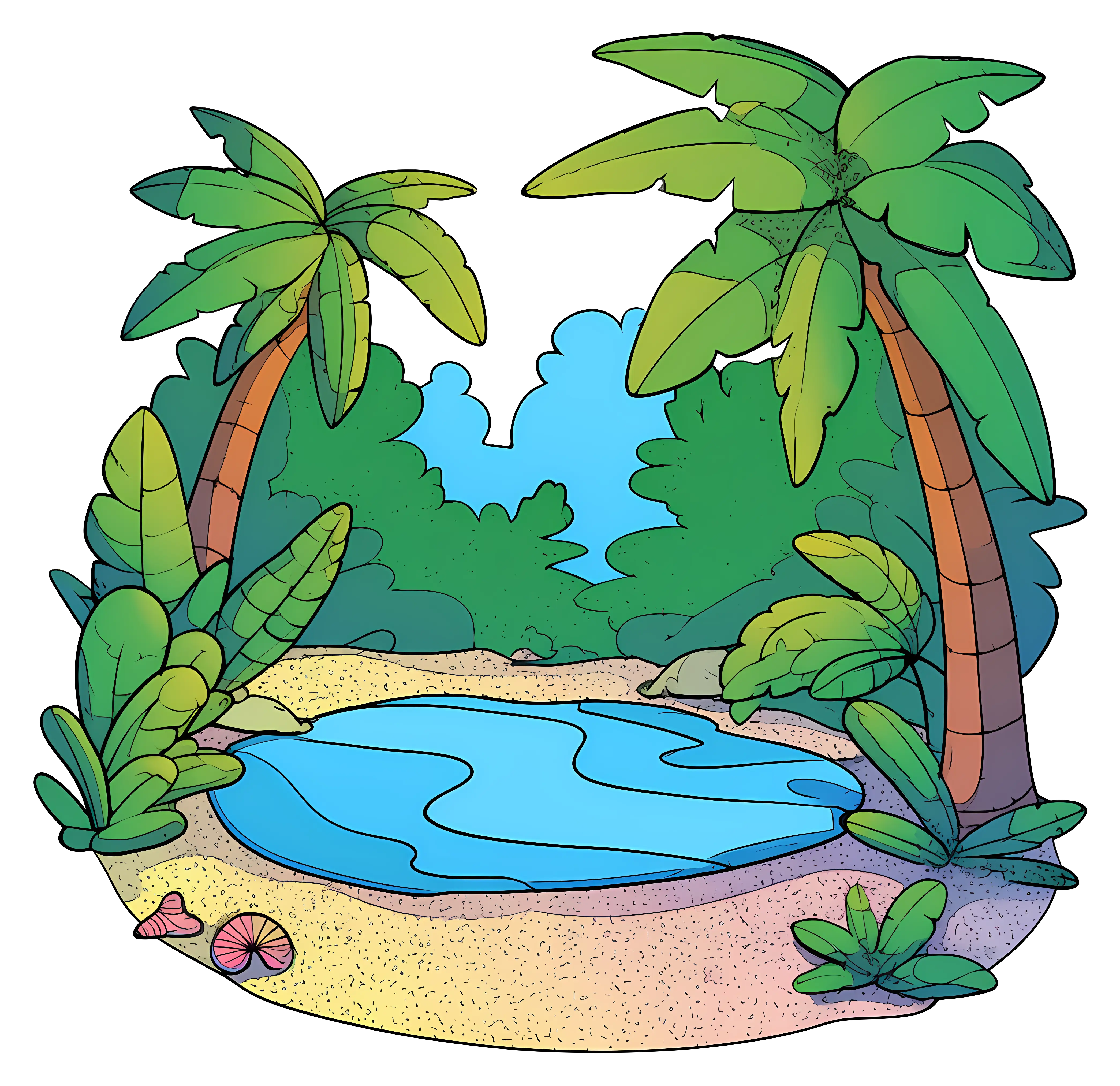 Tropical Lagoon with Palm Trees Illustration