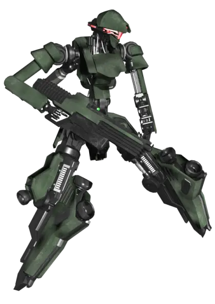 Futuristic Green Robot Soldier with Powerful Weapon