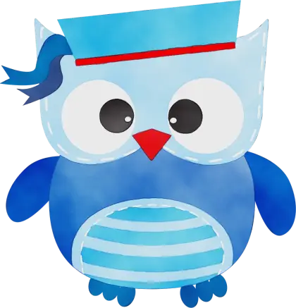 Blue Owl Cartoon Illustration with Sailor Hat