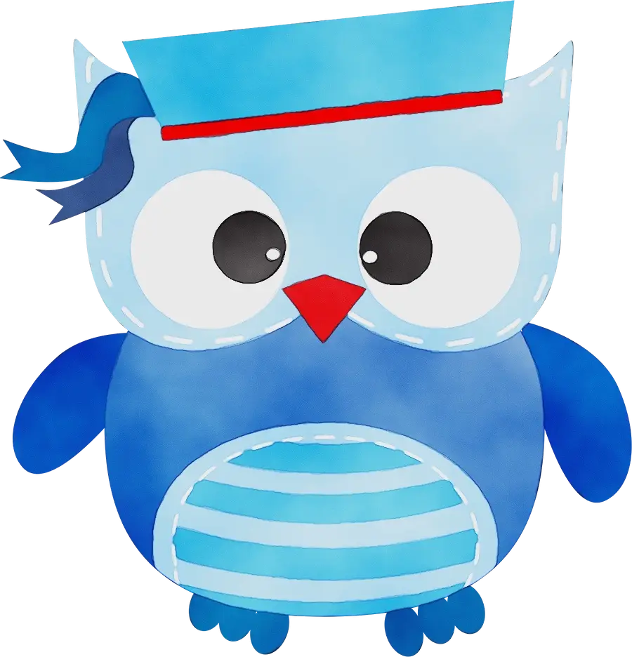 Blue Owl Cartoon Illustration with Sailor Hat