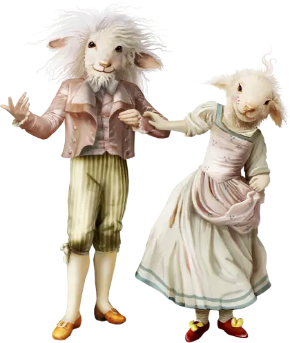 Anthropomorphic Sheep Couple in Clothes