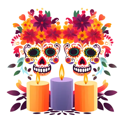 Day of the Dead Sugar Skulls with Lit Candles
