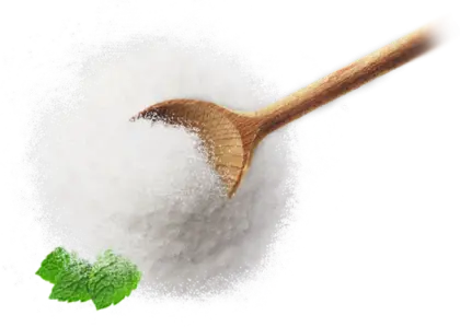 Wooden Spoon with White Sugar and Mint Leaf