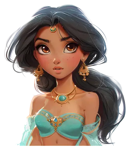 Elegant Animated Girl with Golden Jewelry