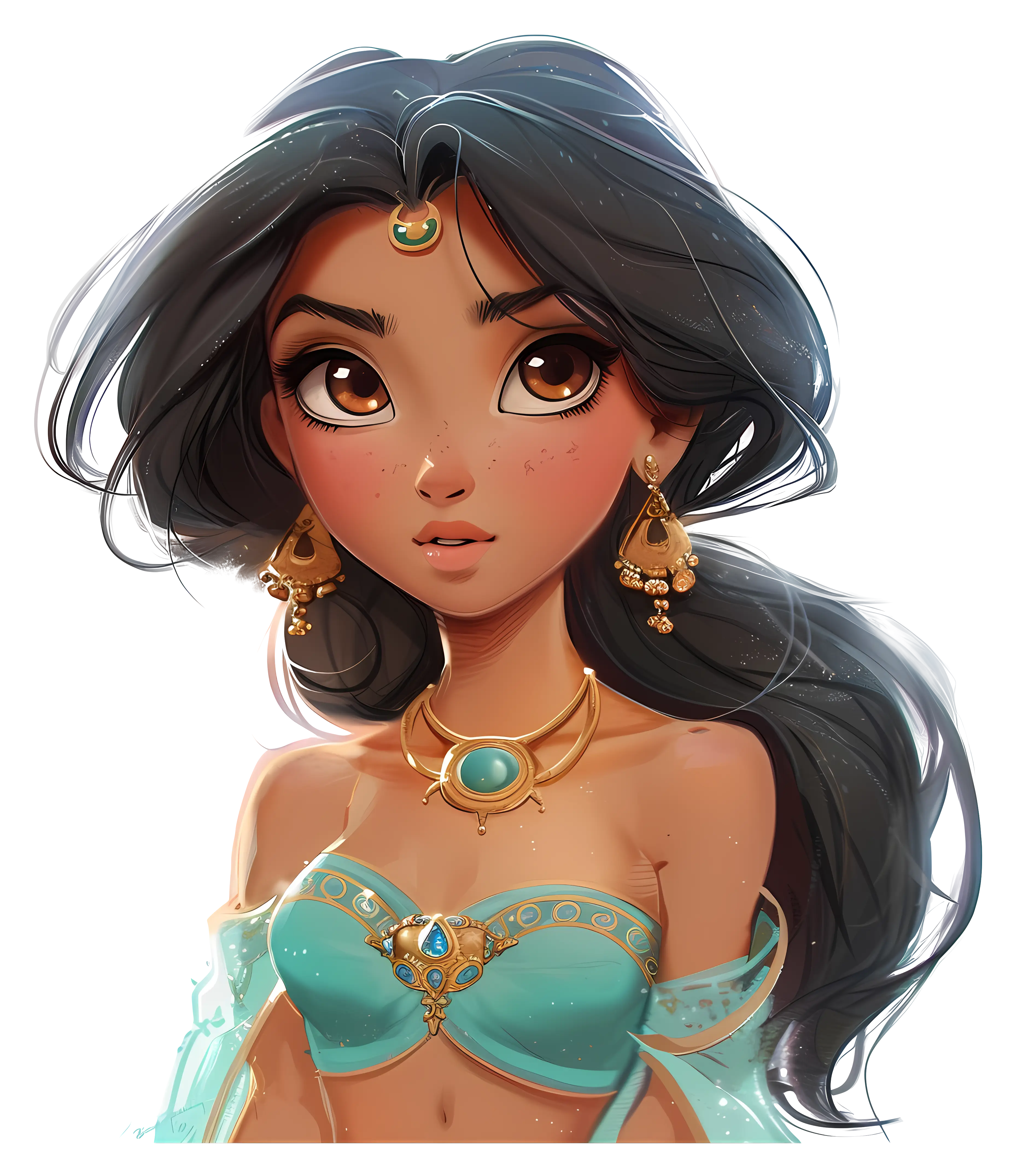 Elegant Animated Girl with Golden Jewelry