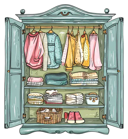 Organized Wardrobe with Clothes and Accessories