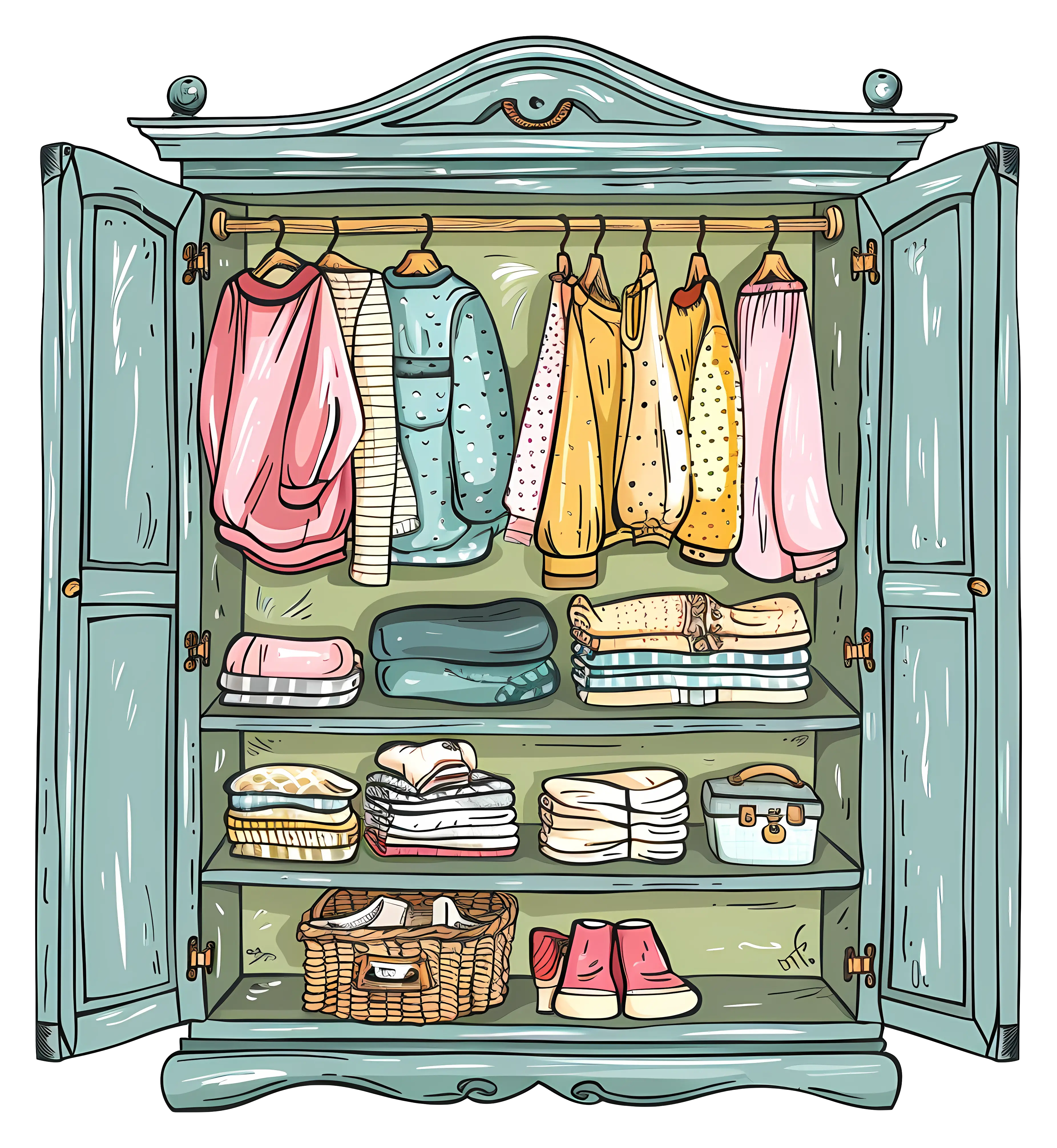 Organized Wardrobe with Clothes and Accessories