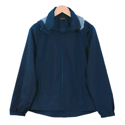 Blue Jacket Hung on a Wooden Hanger