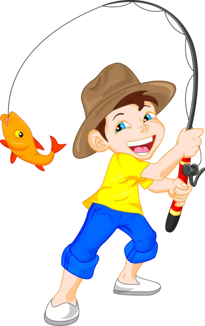 Cartoon Boy Fishing Happily
