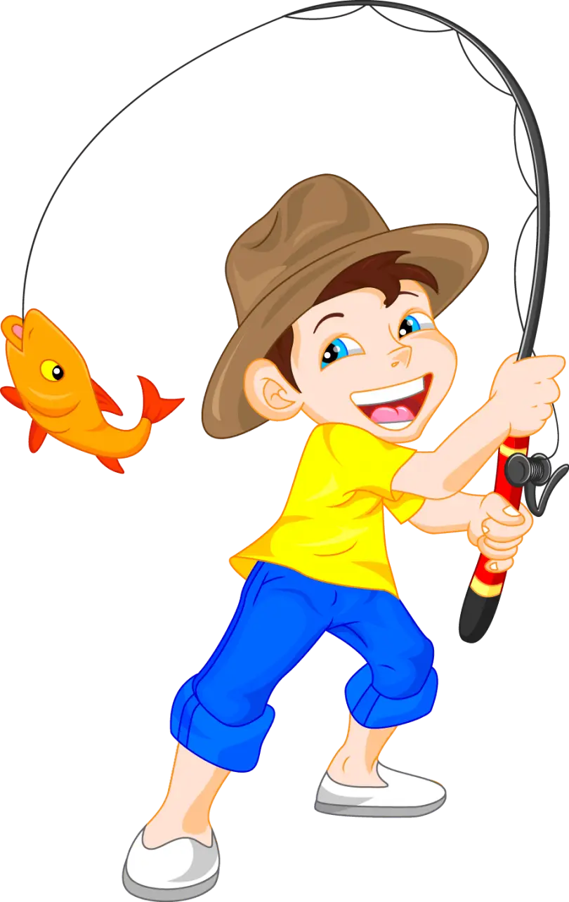 Cartoon Boy Fishing Happily