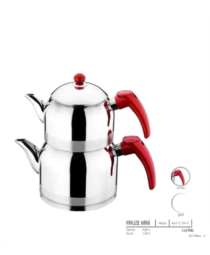 Stainless Steel Teapot Set with Red Handles