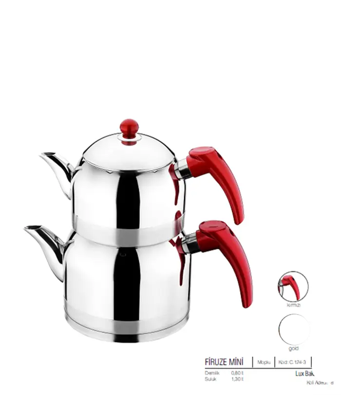 Stainless Steel Teapot Set with Red Handles